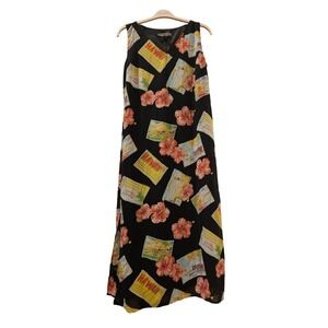 A Wild Thyme Hawaii Postcard Hibiscus Print Maxi Dress Black Womens 14 Tropical